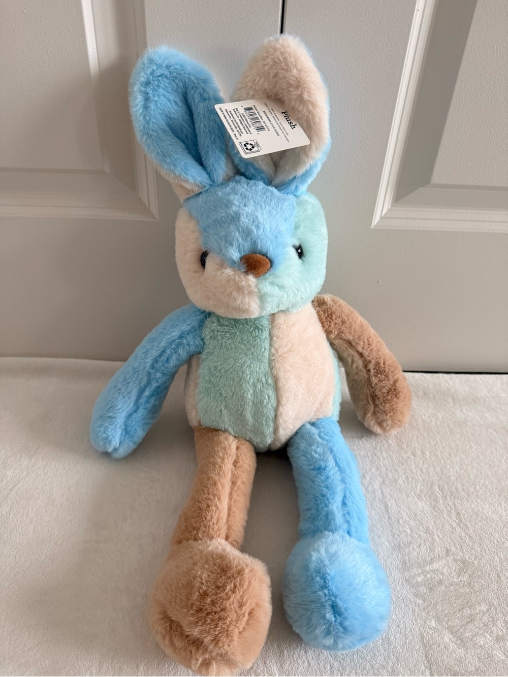 PLUSH Multicolor Plush Bunny in Blue, Cream, Tan & Mint
